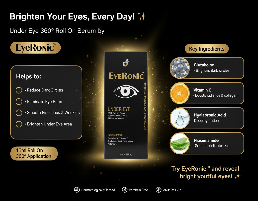 EyeRonic™ Under Eye 360° Roll-On Serum 15ml – Brightening & Hydrating Eye Care